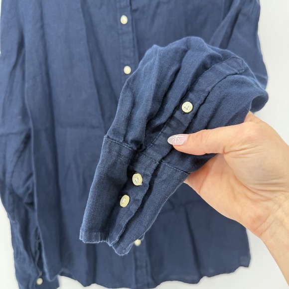 J. Crew Wren Slim Shirt in Baird McNutt 100% Irish Linen Navy Blue Size 16T - Picture 6 of 9